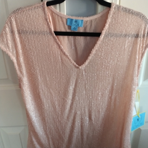 CeCe Blush Sequins V Neck Top M - Picture 5 of 12